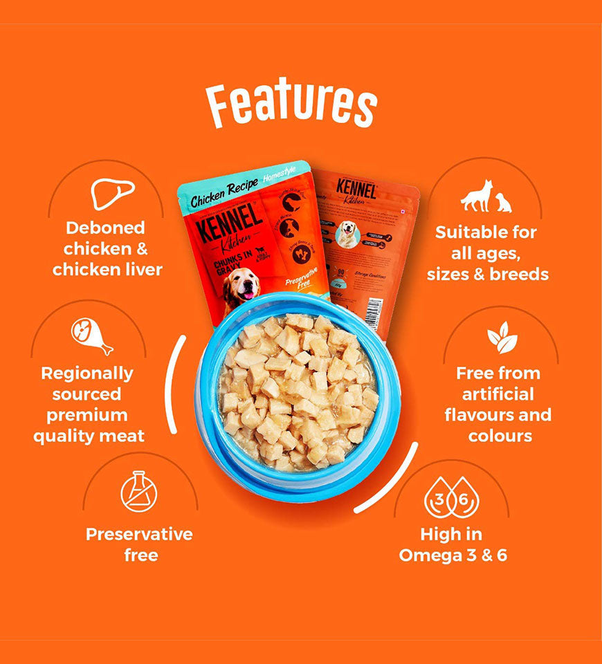 Kennel Kitchen Puppy and Adult Wet Dog Food Chicken Chunks in Gravy,- Buy Mongo-Themed Pet food Online | mongo